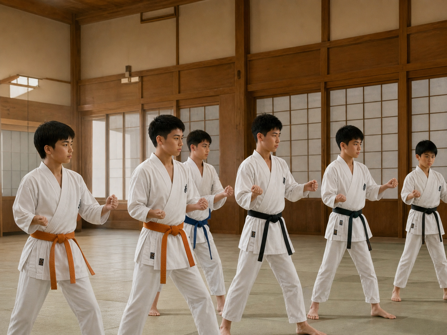 Entraînement de karaté au dojo — image améliorée par IA